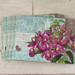 Sheffield Home Paris Orchids Cork Back Hard Placemats - Set of Four